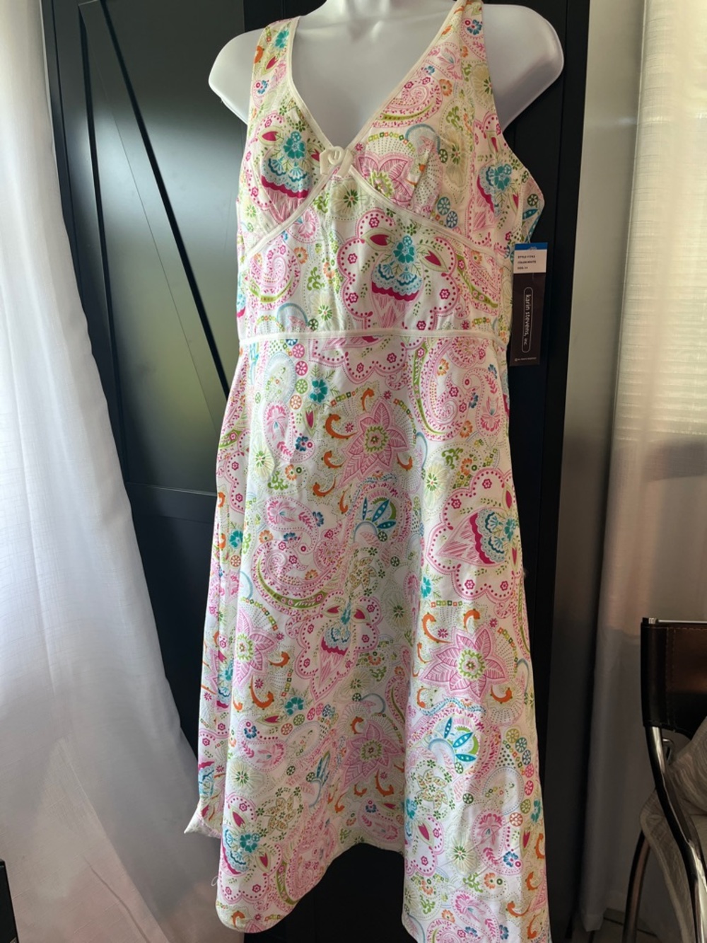 karin stevens White Paisley Dress with Pink, Turquoise & Green Accents